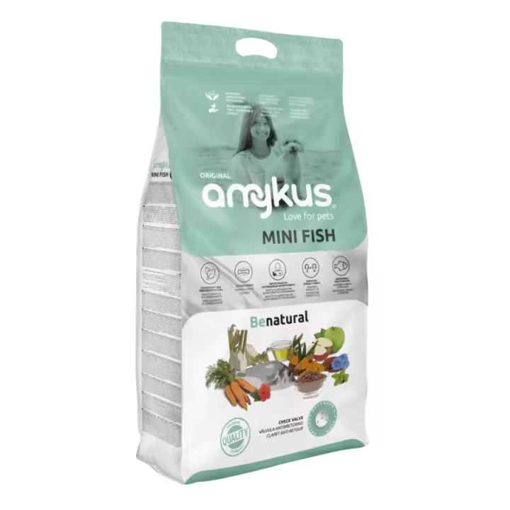 Amykus Original Mini Fish – Pienso Completo para Perros Adultos de Razas Pequeñas con más de 90% de Proteína de Pescado | 3 kg | Alta Digestibilidad y Sabor Intenso - 1