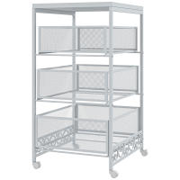 HOMCOM Carrito Auxiliar con Ruedas Carrito de Almacenamiento de 3 Niveles con 3 Cesta de Almacenamiento para Salón Comedor Cocina Baño 34x29,5x57,5 cm Blanco - details 0