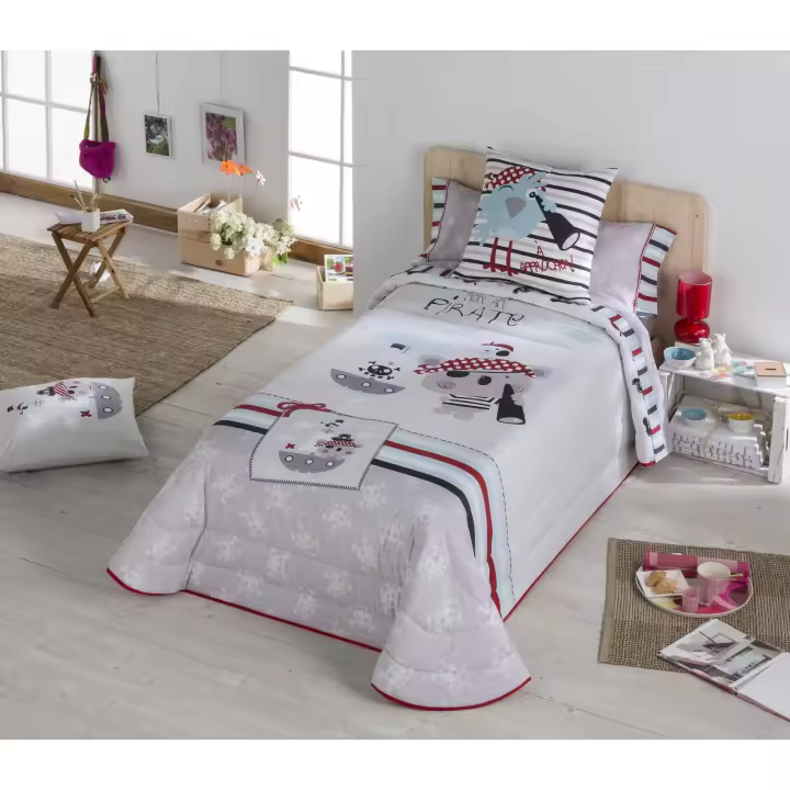 JVR - Colcha Bouti modelo PIRATE - Tejido 100% Algodón Percal 200 hilos - Estampado digital - Fabricado en España - Cama 80/90/105 - 1