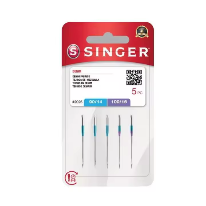 Aguja de Costura Singer 2026 Especial para Jeans y Gabardinas, Blister de 5 Unidades, Grosores 90/14 y 100/16 - 1