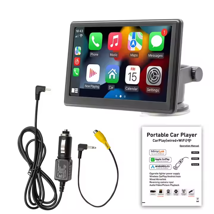  Pantalla Táctil Portátil De 7 Pulgadas Soporte Central Multimedia Para Coche Con Wireless Carplay Y Android Auto SD CARD Y AUX Universal - 1