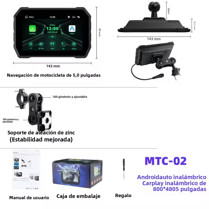 EKIY Navegación GPS Para Motocicleta 5 Pulgadas Pantalla Portátil Con Carplay Y Android Auto Diseño Nuevo MOTO Display - 1