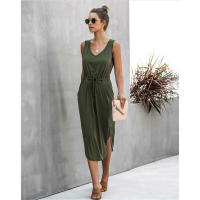 Vestido Midi Sin Mangas Para Mujer Casual Verano Algodón Sólido V-Neck Ajustable Estilo Casual Longitud Media Pierna - details 1