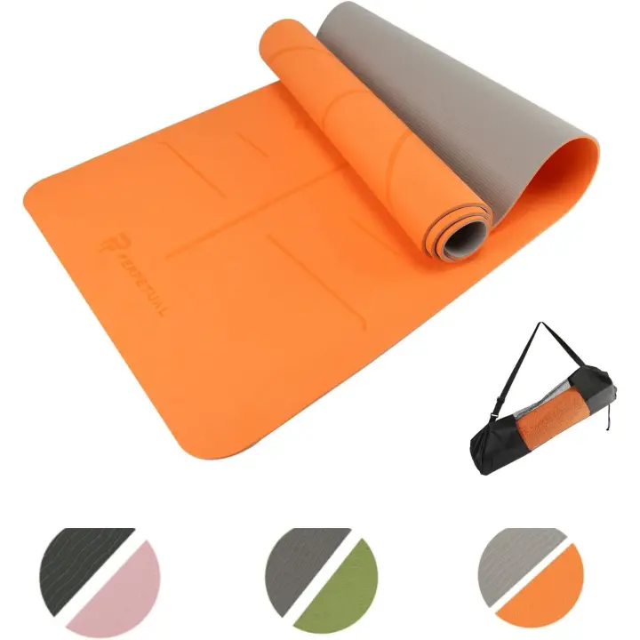 PERPETUAL® Esterilla de Yoga y Pilates con Indicadores de Posición - Mat de 6mm con Alineadores - Fabricada con Materiales Reciclados - Antideslizante y Fácil de Limpiar - Incluye Correa de Transporte - 1