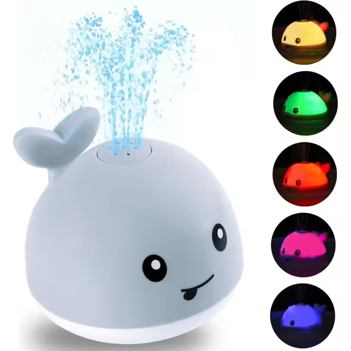 Juguetes de baño para bebés, juguetes de ballena para bebés, juguetes de baño que brillan, juguetes de bañera con chorros de agua para niños pequeños y niñas, juguetes de baño con rociador de agua - 1