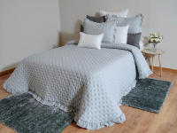 Colcha Bouti Napoli Gris Piedra con Volantes y Cojines Incluidos Miracle Home - Ligero Acolchado Ideal para Primavera y Verano, Disponible en Colores Crudo, Beige, Verde, Rosa y Gris - Medidas para Cama 90-180 cm - details 1