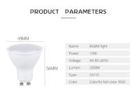 Bombilla LED GU10 10W RGB Modo Ajustable Con Control Remoto De 24 Teclas Luz Ambiental Para Dormitorio Decoración Interior - details 2