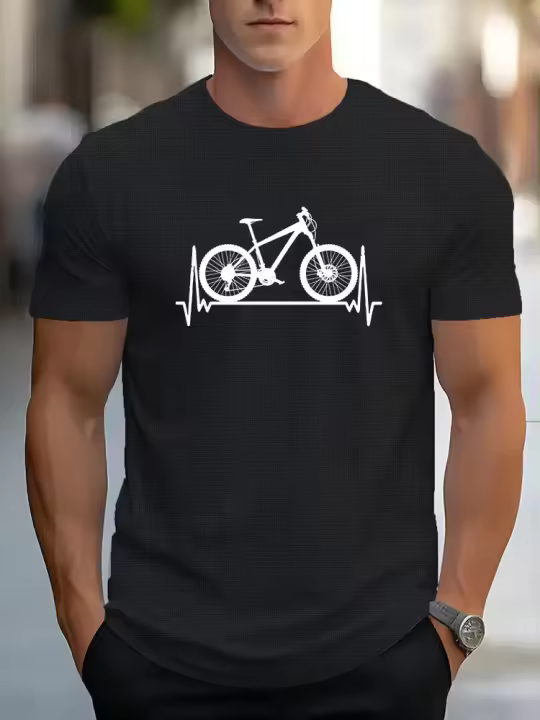 Camiseta De Hombre Estampado De Bicicleta Casual Verano Transpirable Corta Cuello Redondo T-Shirt Moda Outdoor Ropa Para Hombre - 1