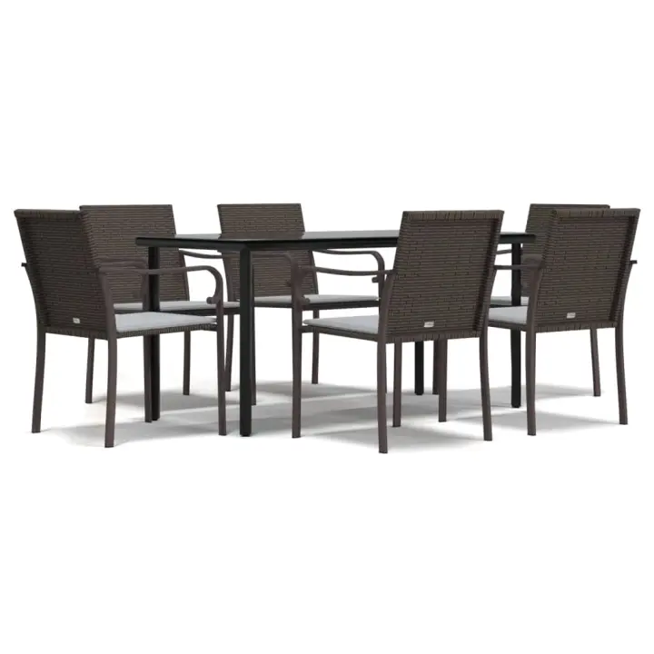 vidaXL Juego comedor jardín 7 piezas y cojines ratán sintético y acero - 1