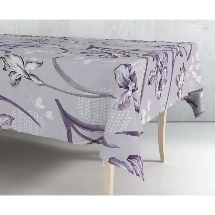 Mantel de hule estampado por metros - Flores grandes malva 43295-1    mantel por metros; manteles; mantel barato; mantel jardín - 1