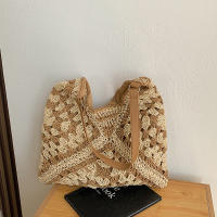 Bolso de hombro tejido de paja para mujerbolso de mano de tamaño mediano con asa para vacaciones en la playaPopular - details 23