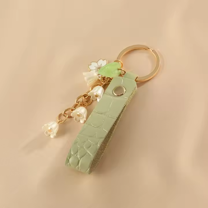 Llavero De Mujer Con Flor De Valenciano Verde PU Cuero Accesorio Para Coche Regalo De San Valentín Llavero De 1 Pieza - 1