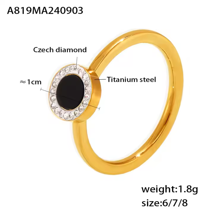 Anillo de Acero Inoxidable con Zirconia de Cristal Diseño de Hoja de Arce Personalizable Oro - 1