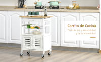 Carrito de Cocina con Ruedas Carro de Almacenamiento Multiuso con Encimera de Bambú Cajón Cesta Metálica y Armario de 2 Puertas de Persiana 58x37x85,5 cm Blanco - details 0
