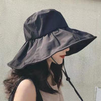 Sombrero De Pescador Con Gran Alas De Goma Negra Para Mujer Protección Solar Plegable Para Verano Resistente Al UV Estilo Casual - details 1