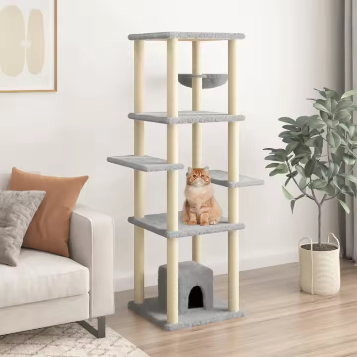 vidaXL Rascador para Gatos con Postes Árbol Torre Escalador Sisal Color Crema,  Gris claro,  Gris oscuro y mas - 1