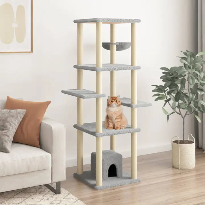 vidaXL Rascador para Gatos con Postes Árbol Torre Escalador Sisal Color Crema,  Gris claro,  Gris oscuro y mas - 1