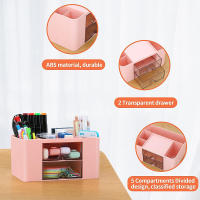 Organizador De Escritorio Con 2 Cajones Estuche De Almacenamiento Para Suministros De Escritorio Y Oficina Plástico Para Carteles Y Lápices - details 13