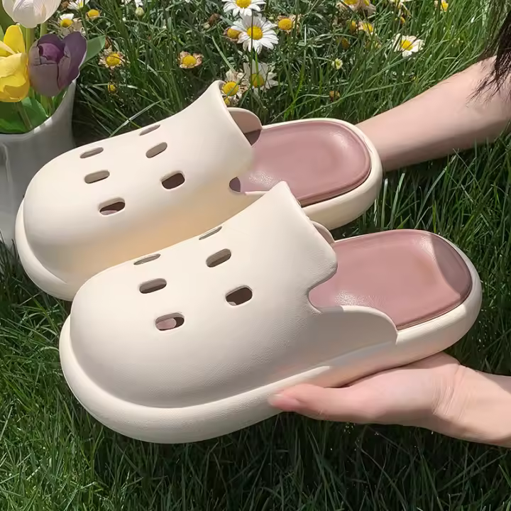 Zapatillas De Mujer Para Verano 2024 Con Suela Gruesa Y Agujero Muller Zapatos De Exterior Oficina Sandalias Mitad Pares Para Playa - 1