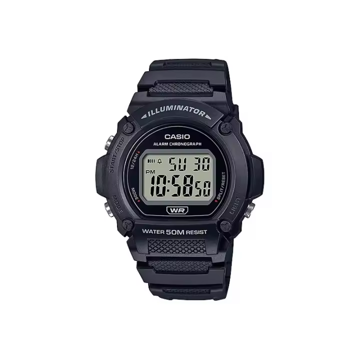 Reloj Digital Casio Hombre W-219H-1AVEF, Correa de Goma Negra, Alarma Diaria, Cronómetro y Calendario Automático - 1