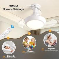 Ventiladores de techo retráctiles with Luces y Control Remote, vinicadores de Techo de 16 pulgadas with iluminación LED, 4 velocidades de ventilador, 3200 lúmenos, 3 Colores 3000K-6500K, ventilador de techo inteligente Silencioso Modern para Coqueto - details 2