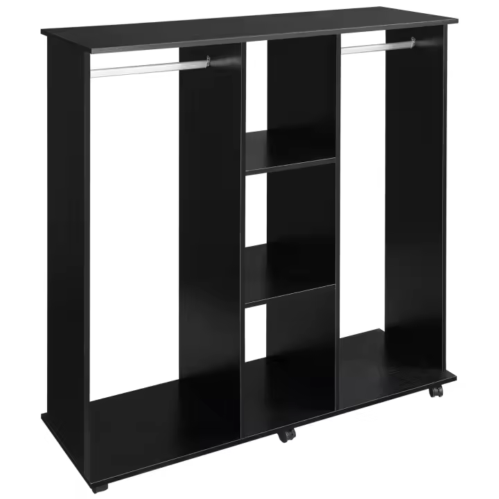 HOMCOM Armario Ropero Madera Móvil Armario Abierto Guardarropa con Doble Riel 3 Estantes Organizador para Colgar Ropa de Dormitorio 120x40x128cm - 1