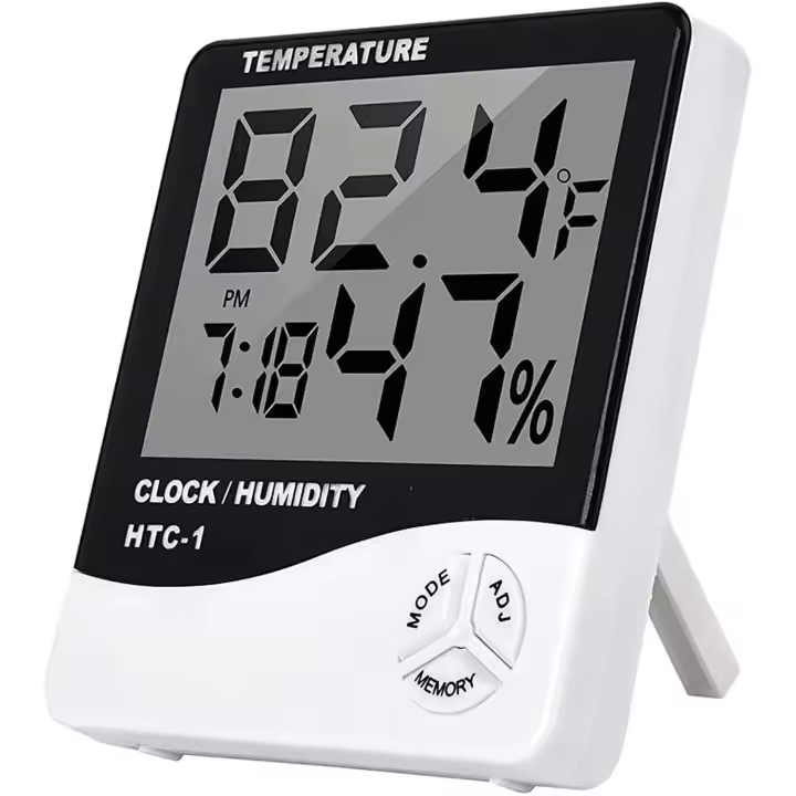 Termómetro Digital De Pared Con Higrómetro Reloj Alarma Calendario 5 Funciones Pantalla Grande Blanco HTC-1 Para Decoración Del Hogar - 1