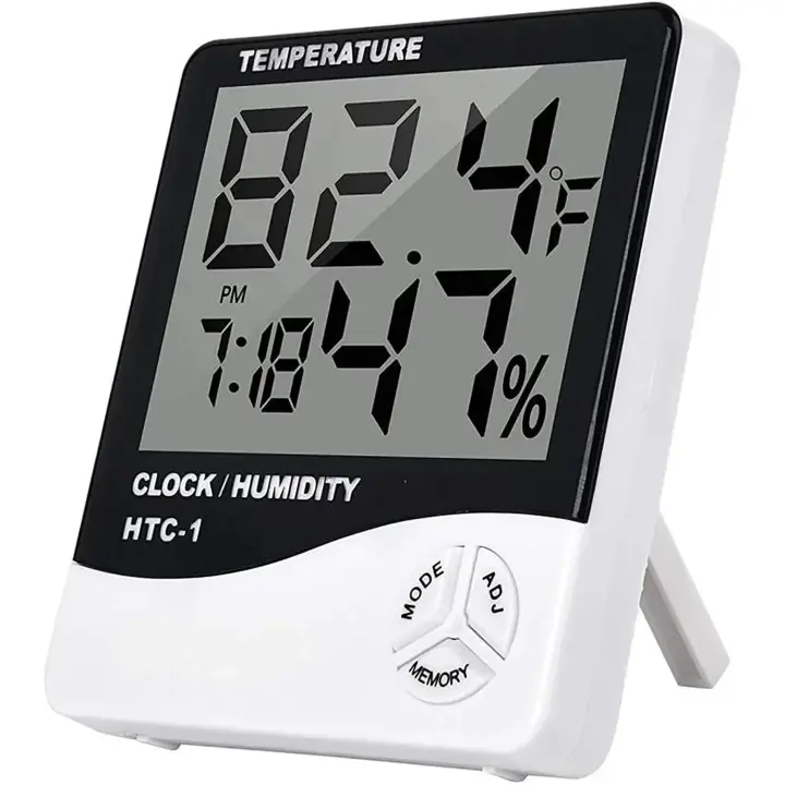 Termómetro Digital De Pared Con Higrómetro Reloj Alarma Calendario 5 Funciones Pantalla Grande Blanco HTC-1 Para Decoración Del Hogar - 1