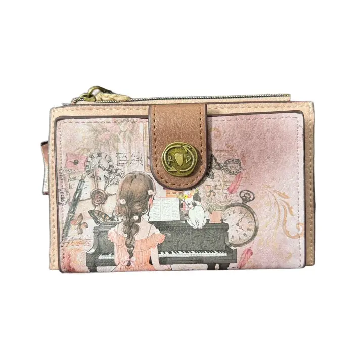 Tarjetero de mujer con dibujo de muñeca de Sweet Candy con varios ranuras de tarjetas y con cierre RFID , con tamaño 13.5*8.5*2cm - 1
