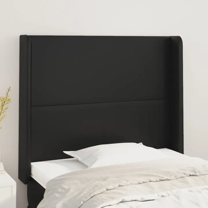 vidaXL Cabecero con orejas de cuero sintético negro 83x16x118/128 cm - 1