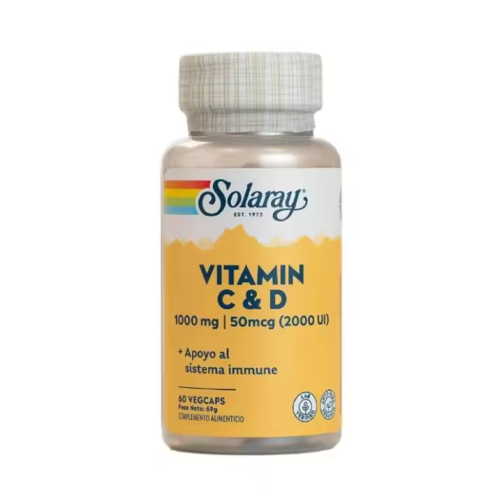 Solaray -  VITAMINA C 1000mg + VITAMINA D 2000UI 60 Cápsulas    defensas, sistema inmunitario - 1