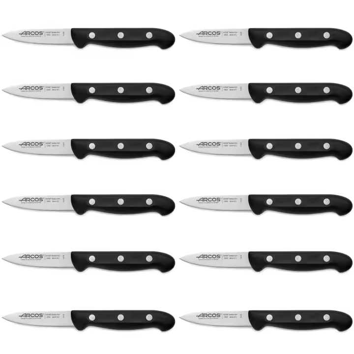 ARCOS Maitre - Cuchillo Mondador (80 mm) - Hoja de Acero Inoxidable Nitrum® - Mango Negro de Polipropileno (PP) - 150200 - PACK 12 - 1