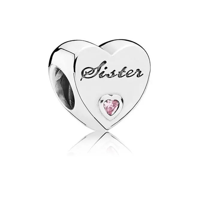 Pandora Charm con diseño de Corazón with La Palabra hermaná Grabado, Con circonitas, 791946PCZ, Viene con embalaje original. - 1