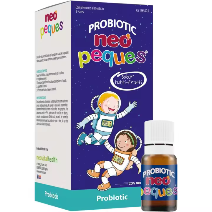 NEO PEQUES Probiotic | 8 Viales | Complemento Alimenticio a Base de Probióticos y Prebióticos | Para Mejora del Bienestar Digestivo en Niños | Sabor Tutti Frutti - 1