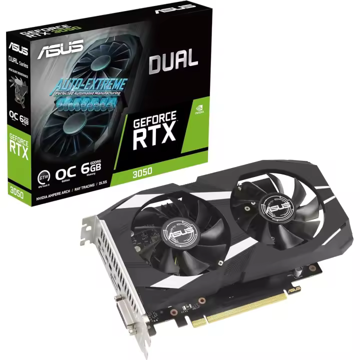 ASUS Dual GeForce RTX 3050 OC Edition 6GB GDDR6 (Resistencia al Polvo IP5X, Soporte de Acero Inoxidable, PCIe 4.0, DLSS 3, HDMI 2.1, DisplayPort 1.4a, DVI-D) - 1