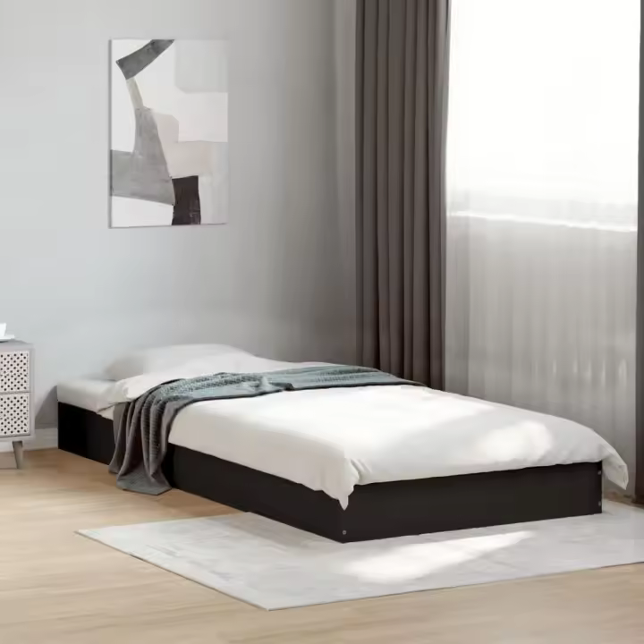 Estructura de cama madera de ingeniería negra 75x190 cm - 1