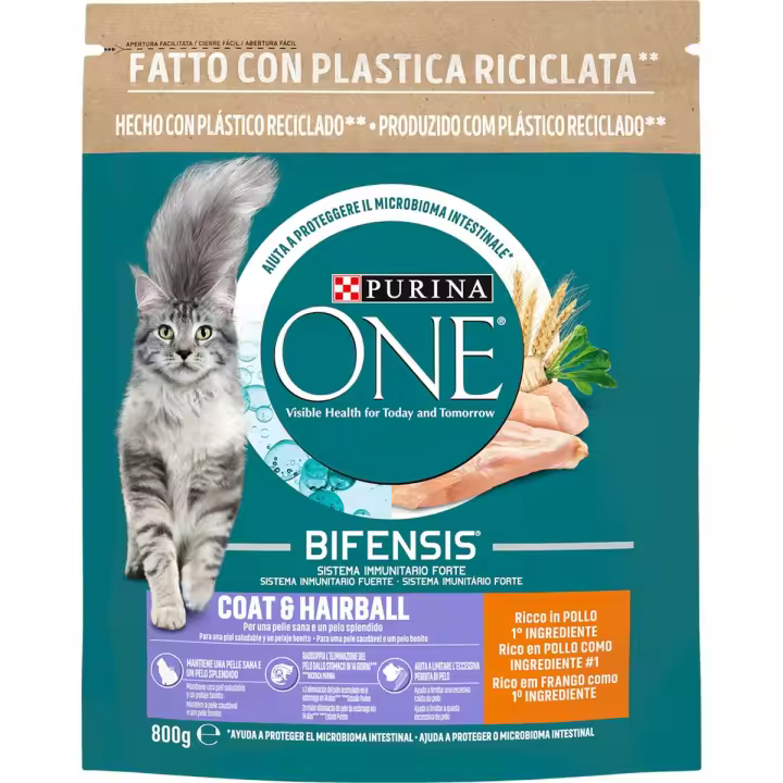 Comida para gatos Purina One Bifensis Coat & Hairball - 800g - 1