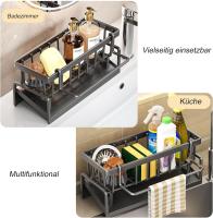 Organizador Cocina, Organizador Fregadero with Bandeja de Drenaje Autodrenante para Soporte de Esponja, Toallero, Soporte para Paños Cocina, Super Accesorios para Baño-Gris. - details 3