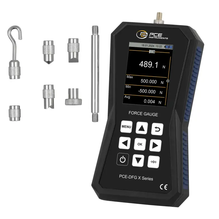Medidor de fuerza con célula externa hasta 500 N / Diferentes modos de alarma / Pantalla gráfica / Registro de datos / Incluye software / PCE Instruments - 1