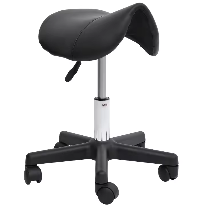 HOMCOM Taburete con Ruedas Taburete Giratorio de Altura Regulable Taburete de Trabajo con Ruedas Silla de Peluquería Giratoria Taburete de Peluquería Piel Sintética Negro 35 x 38 x 43-55H cm - 1