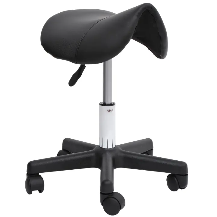 HOMCOM Taburete con Ruedas Taburete Giratorio de Altura Regulable Taburete de Trabajo con Ruedas Silla de Peluquería Giratoria Taburete de Peluquería Piel Sintética Negro 35 x 38 x 43-55H cm - 1