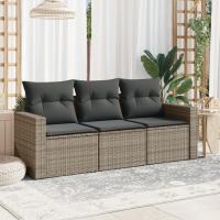 vidaXL Juego de sofás de jardín con cojines beige 3 pzas ratán PE en color beige y gris/Gris/Negro y crema | acolchados duraderos para sofás de jardín terraza exterior - details 1