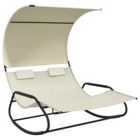 vidaXL Tumbona mecedora doble con toldo y Negro, Gris, Crema Sillas de Exterior Ideal para jardín, playa, piscina, terraza Tumbona Piscina Tumbonas Playa Tumbonas Jardín Exterior - details 2