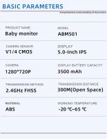 Monitor De Video Para Bebé Con Cámara PTZ Zoom 5 Pulgadas Teléfono De Seguridad Protección Cámara Sensor De Temperatura Lullaby - details 10