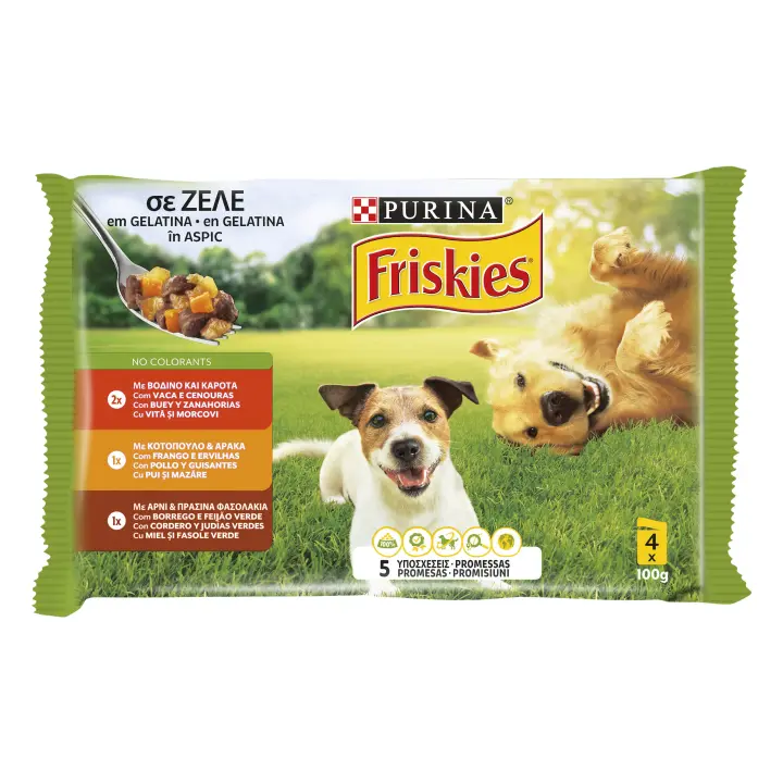Friskies Adulto Pollo, Cordero y Buey en Gelatina Sobres para Perros  Comida húmeda para perros adultos - 1