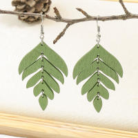 Juego De Pendientes Colgantes De Madera Con Láser Moda Etnia Hermoso Hoja Pluma Geometría Colorida Joyería Para Mujer - details 4