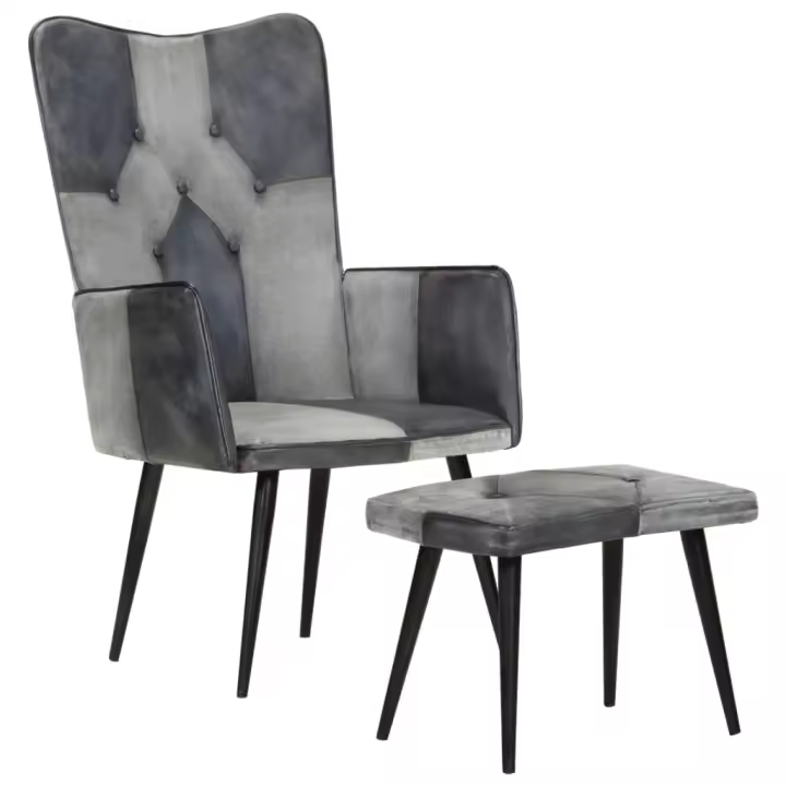 vidaXL Sillón con reposapiés cuero auténtico Marrón, Marrón oscuro, Gris Sillon Dormitorio Sillon Comodos Silla Relax Sillón Sofá - 1