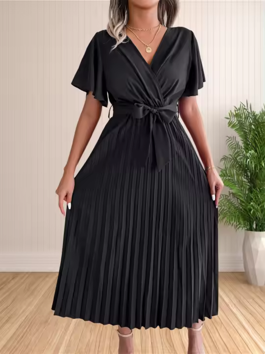 Vestido Maxi De Verano Para Mujer Con Volantes Y Cintura Ajustable Vestido De Fiesta V-Neck Traje De Baño A-Line Midi - 1