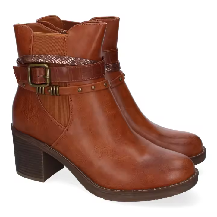 PuntoSalao Botines de tacón medio elegantes para mujer color camel C738 - 1