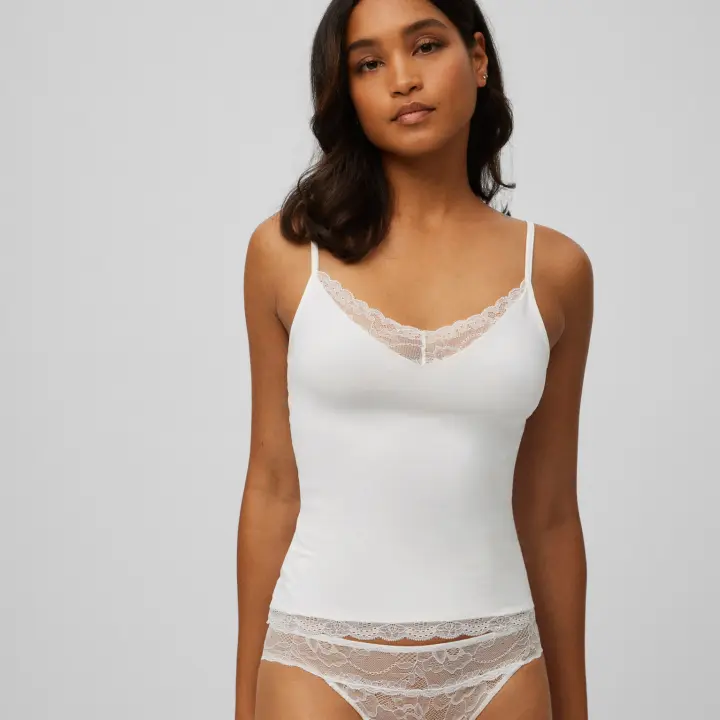 Ysabel Mora - Camiseta tirantes detalle encaje marfil - 1